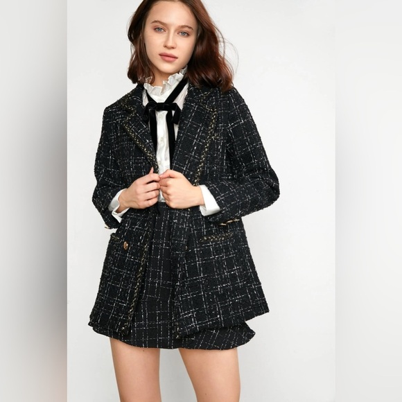 J.ING Abbas Black Double-Breasted Tweed Coat Jacket Blazer Size Small NWT - Picture 4 of 11